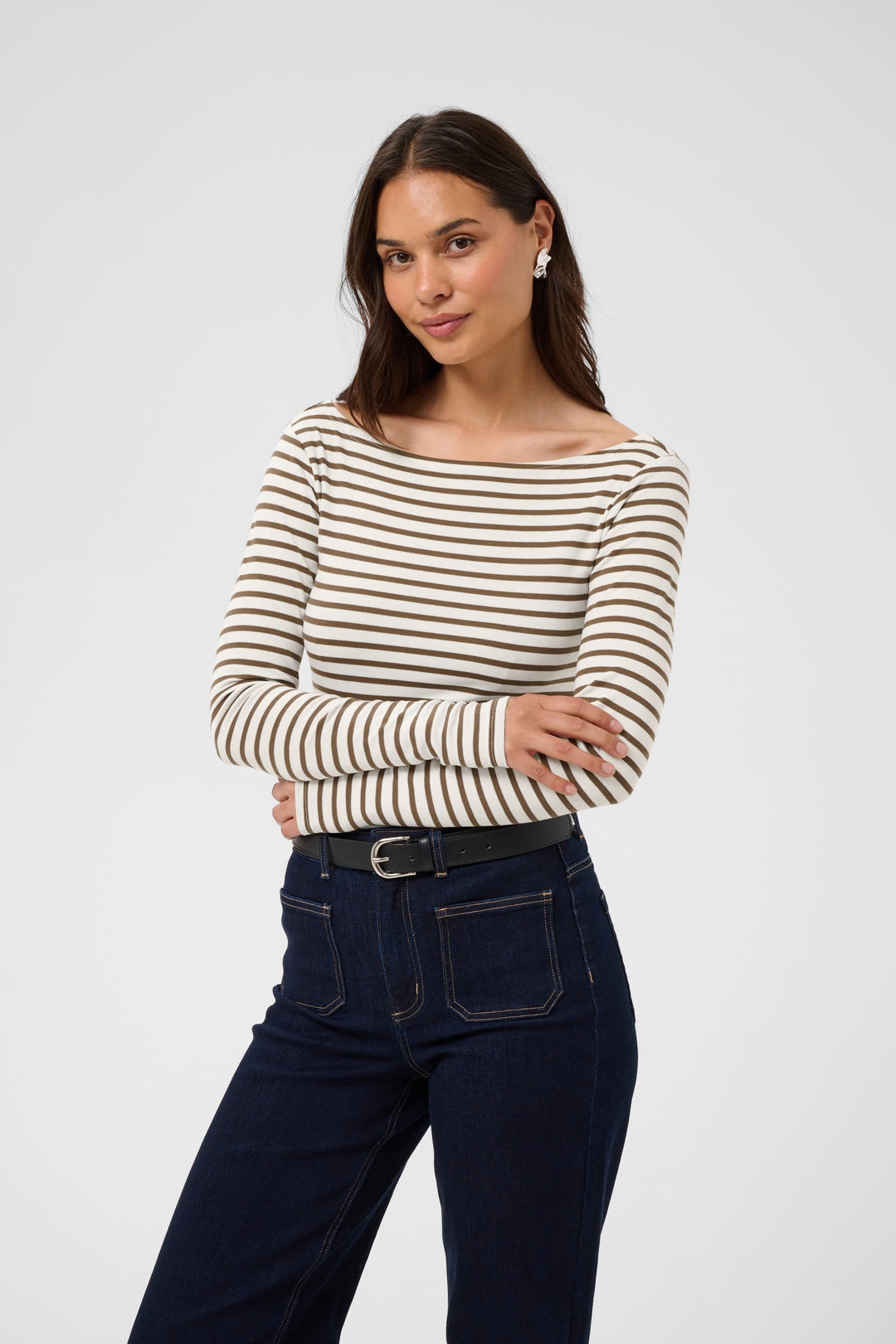 T-shirt Liddy à manches longues rayé vue de face pour femme Kaffe