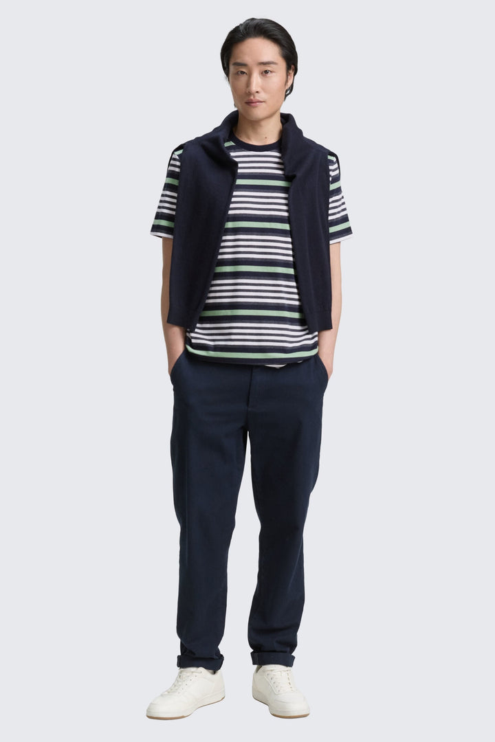 Vue avant T-shirt rayé moderne Tom Tailor pour homme bleu et blanc - Valérie Simon