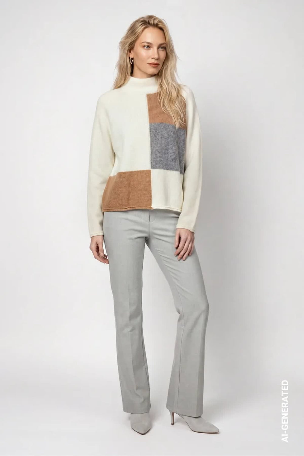Tricot à col montant color block vue de face pour femme Monari
