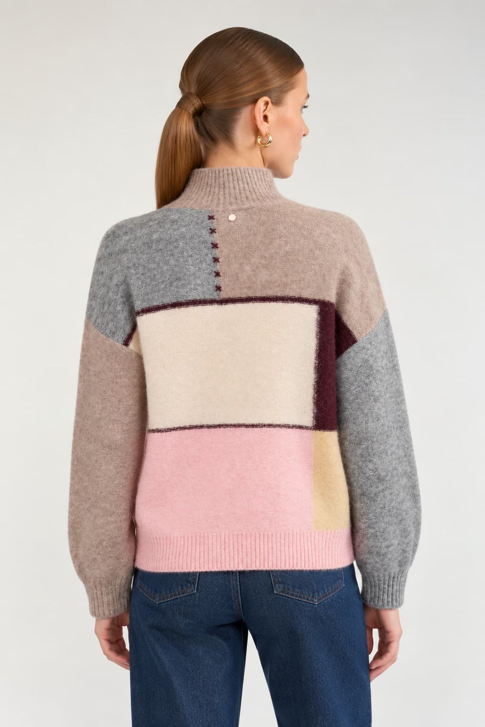 Tricot à col montant à blocs de couleurs pour femme Numph