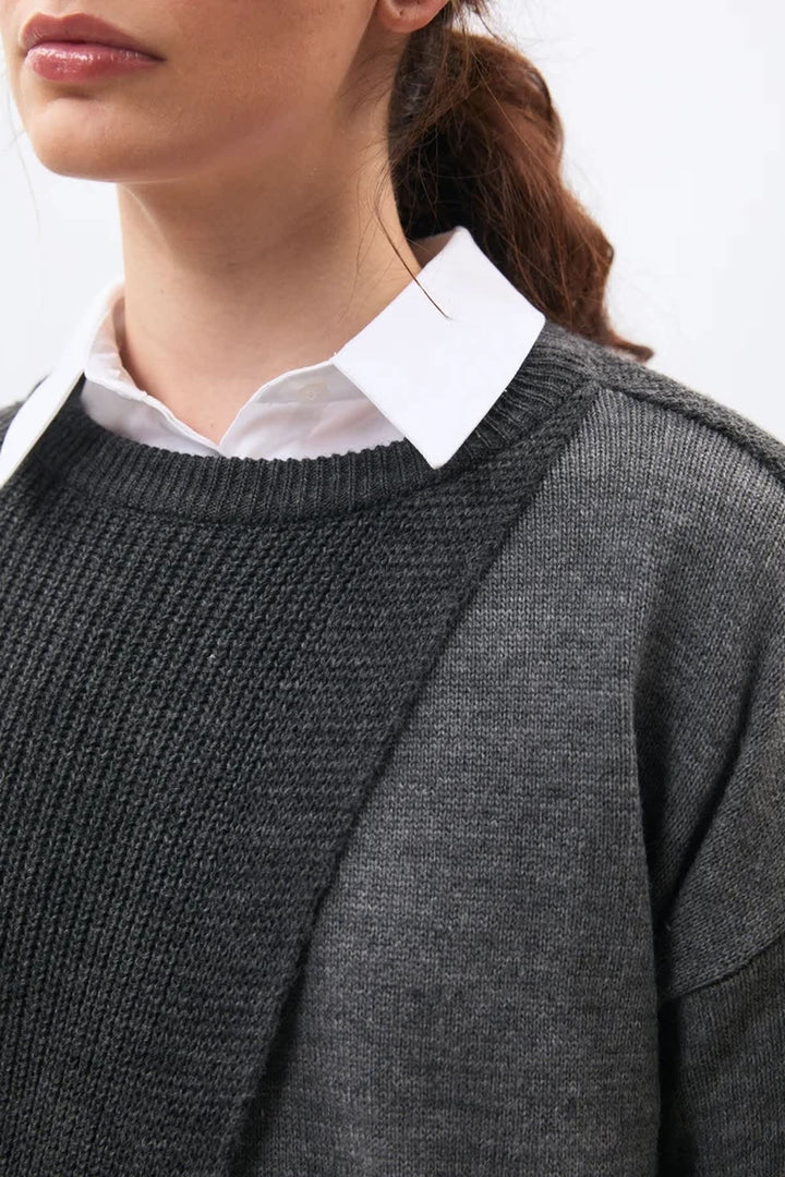 Marlon two-tone sweater with contrasting textures front view for women Humility