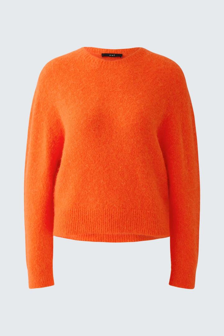 Vue de face tricot duveteux Valérie Simon pour femme gris avec détails côtelés