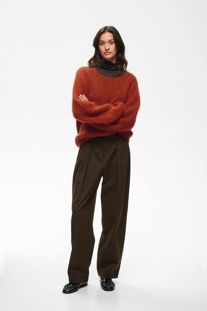 Vue de côté tricot maille duveteuse Inwear pour femme marron détail étiquette - Valérie Simon