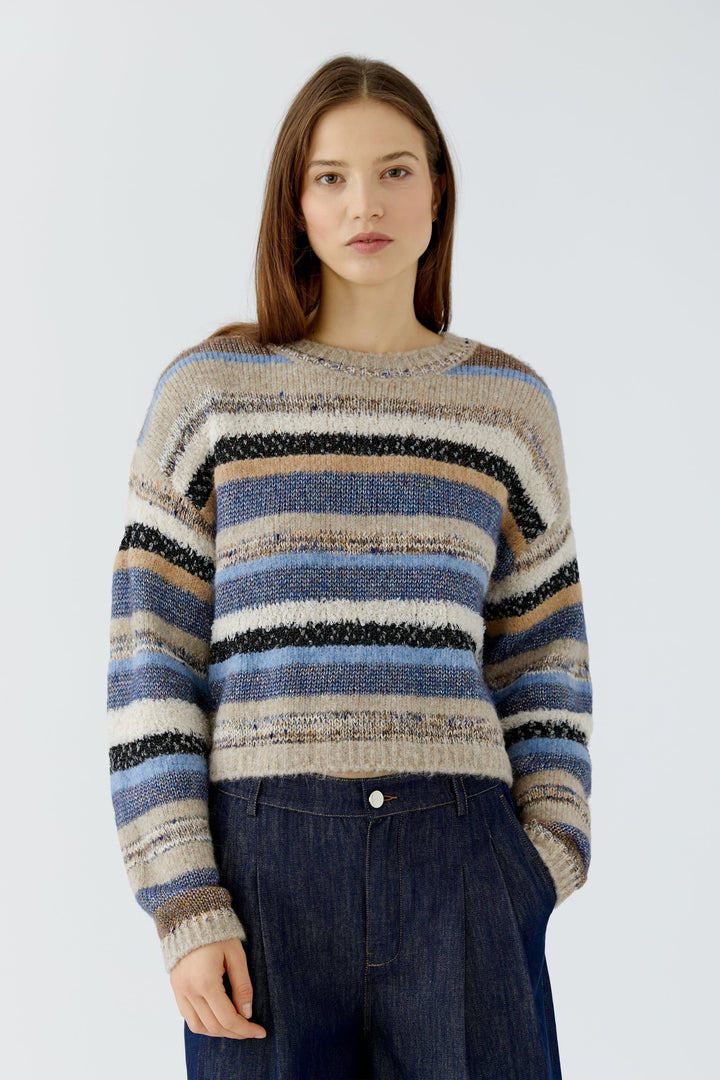 Tricot rayé à col rond pour femme Oui