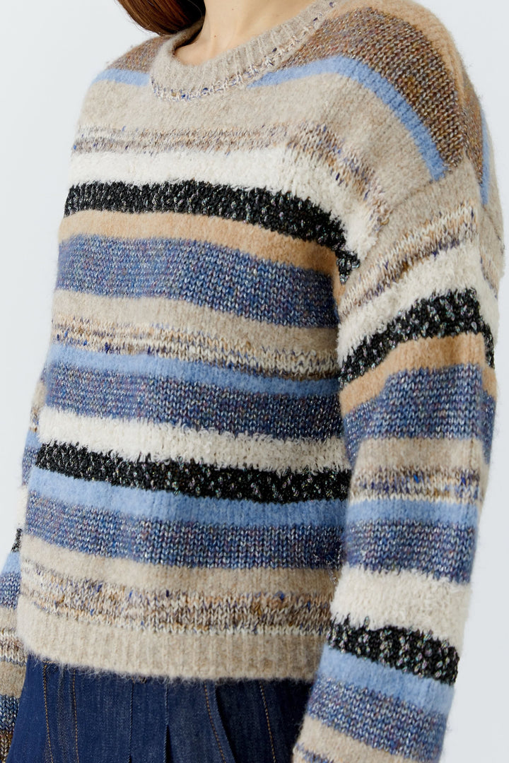 Tricot rayé à col rond pour femme Oui
