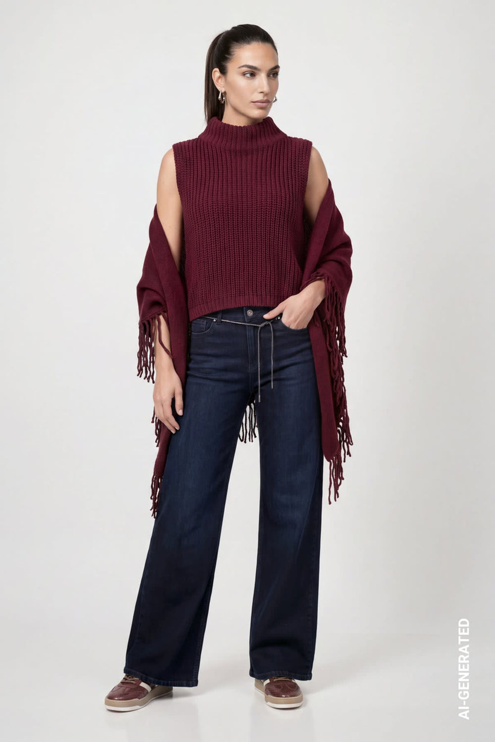 Tricot sans manches col montant vue de face pour femme Monari