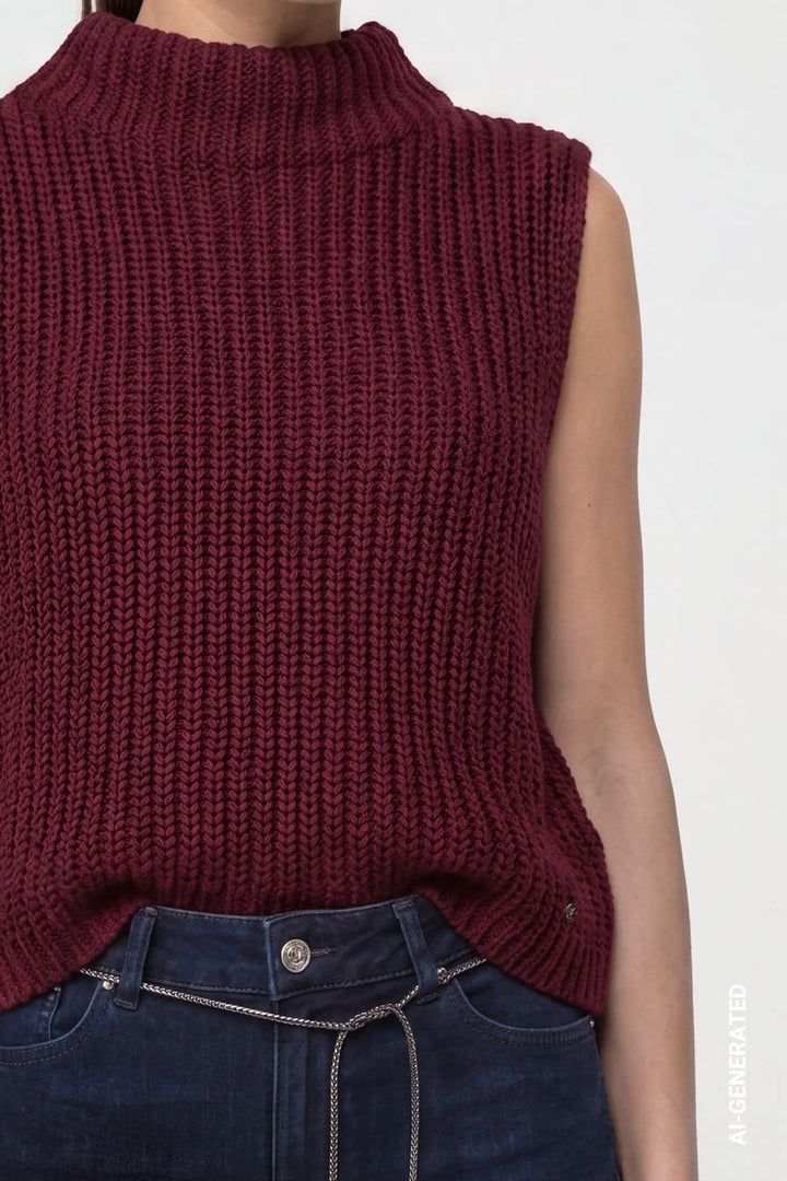 Tricot sans manches col montant pour femme Monari