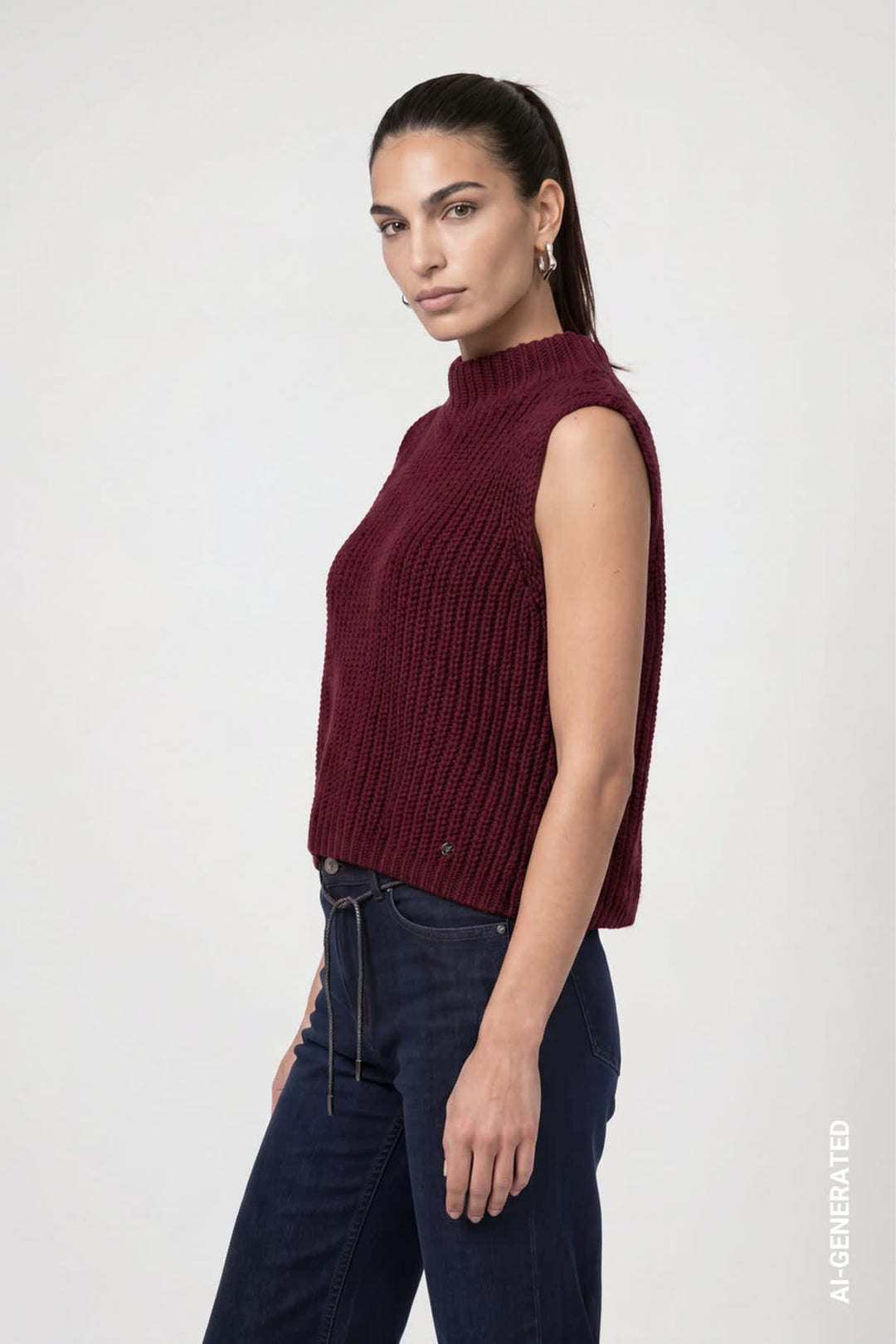Tricot sans manches col montant vue de face pour femme Monari
