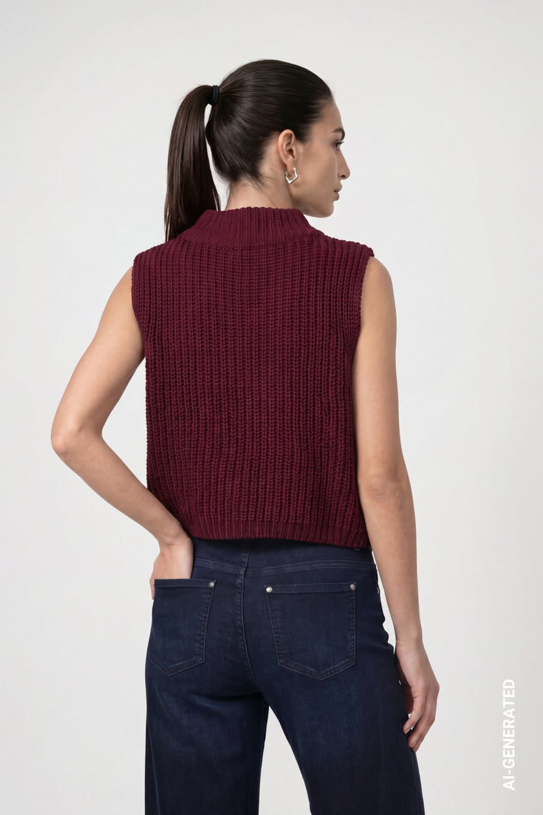 Tricot sans manches à col montant pour femme Monari