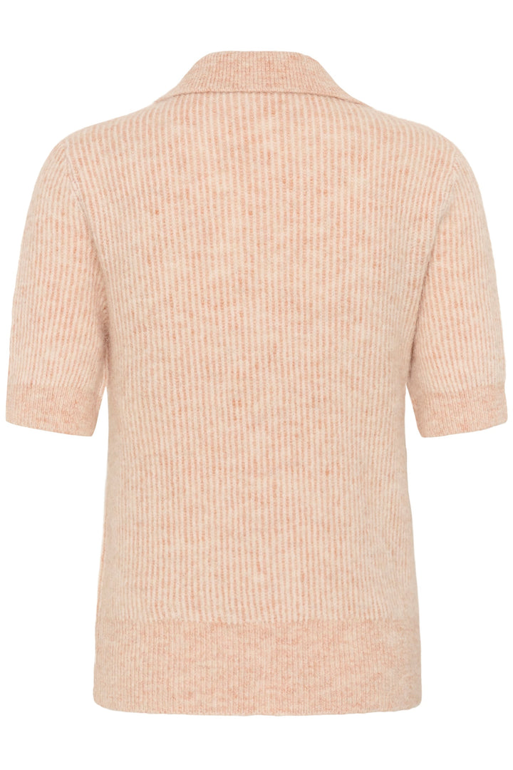 Vue de face tricot boutonné Cream pour femme marron avec col rond - Valérie Simon