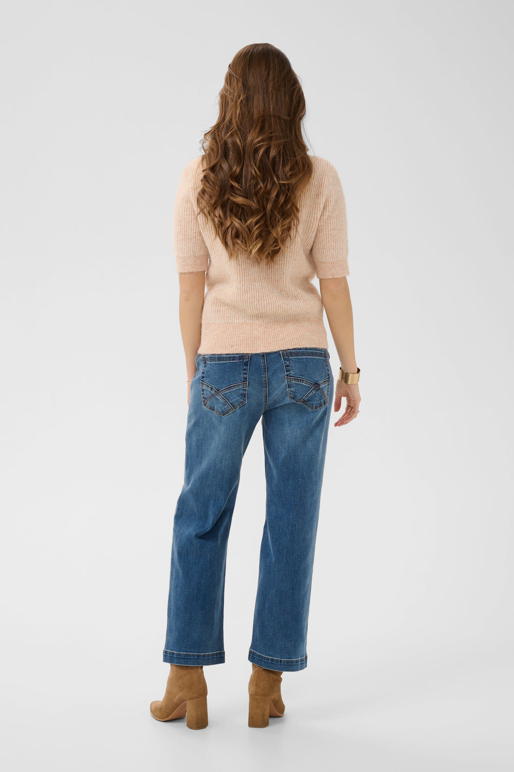 Vue de face tricot boutonné à manches courtes Cream pour femme marron - Valérie Simon