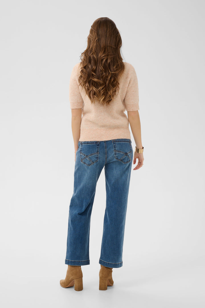 Vue de face tricot boutonné à manches courtes Cream pour femme marron - Valérie Simon