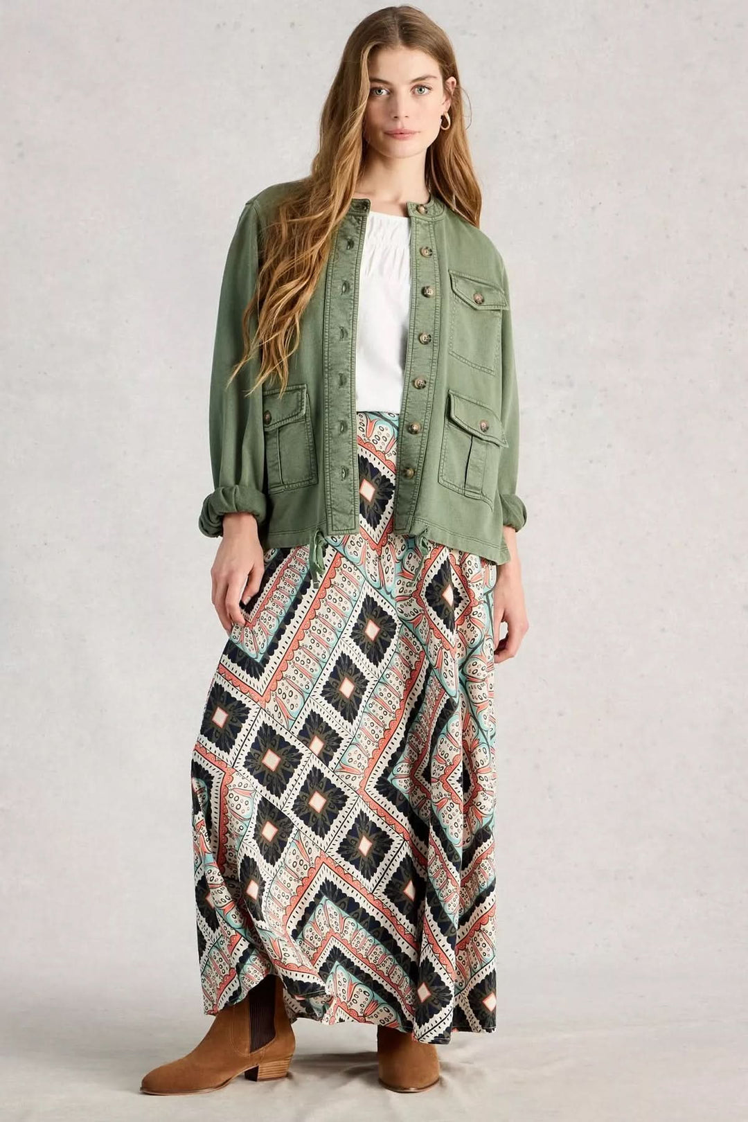 Flowy long printed skirt