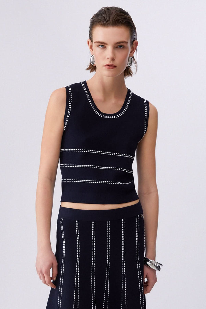 Striped sleeveless knit tank top