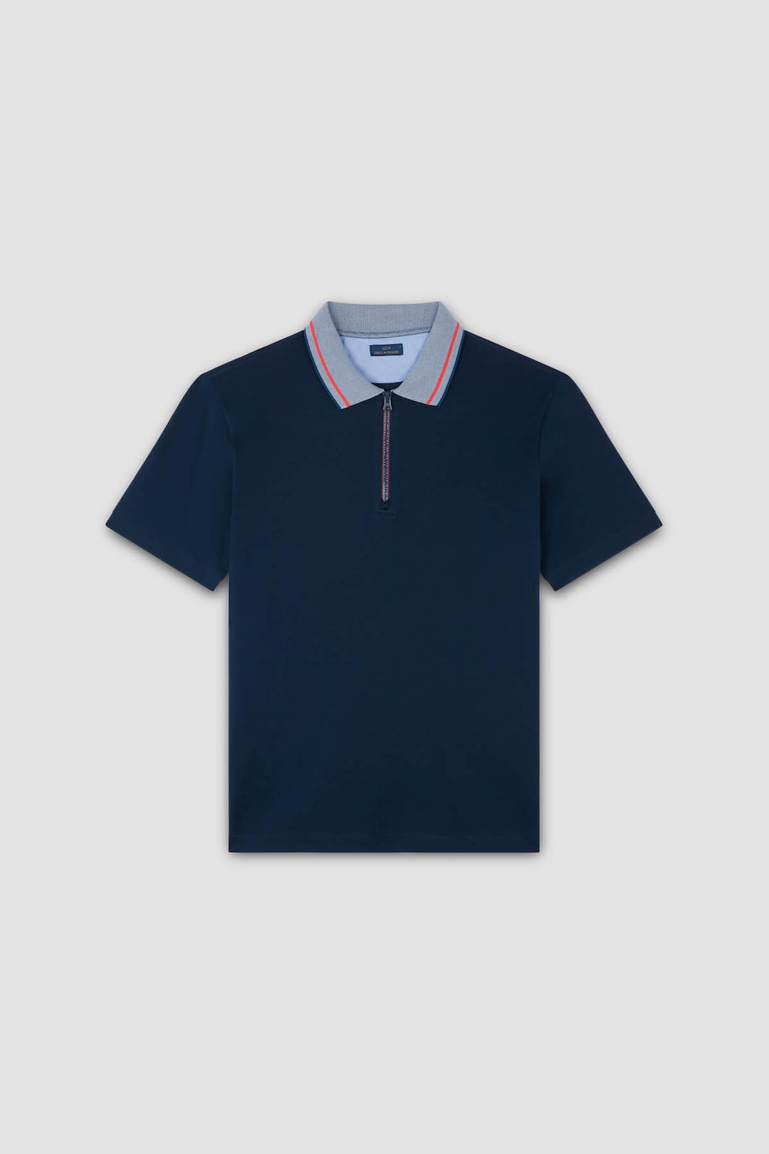 Cotton polo shirt with contrasting collar and zip fastening