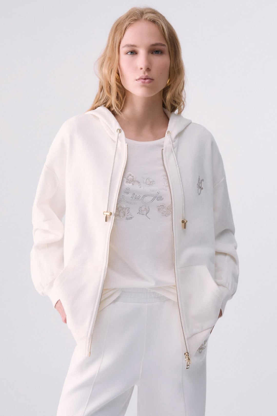 Veste à capuchon zippée à manches longues pour femme liujo