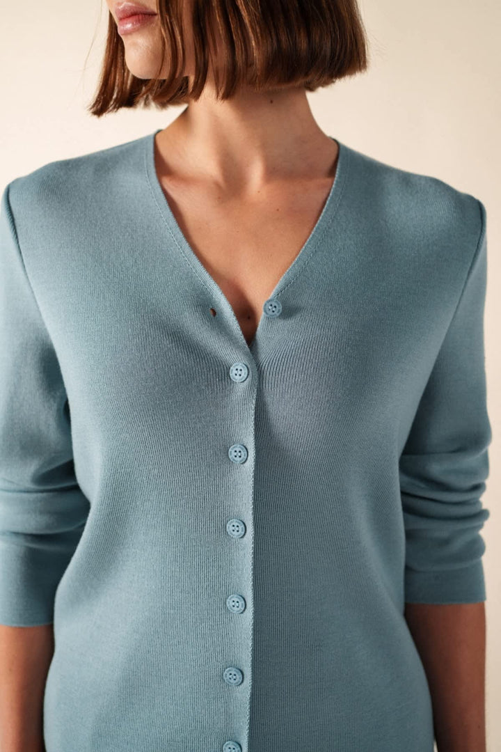 Vue latérale veste BREVANDS Saint James pour femme bleu avec manches - Valérie Simon