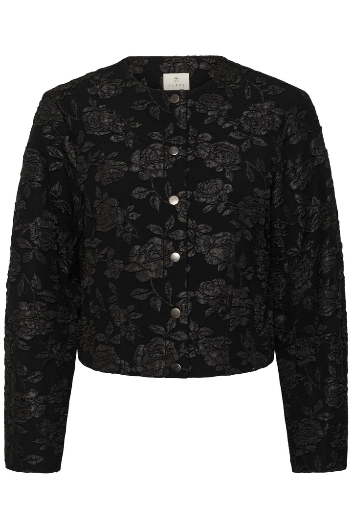 Veste courte à motif floral texturé vue de face pour femme Kaffe