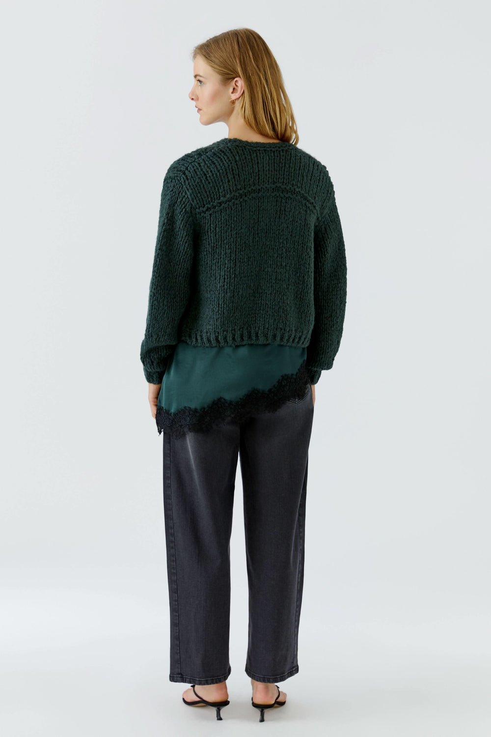 Women's short textured knit jacket by Oui