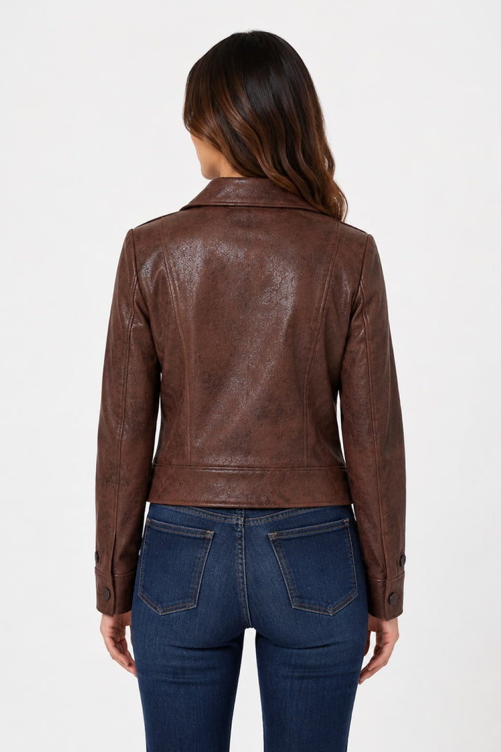 Veste effet cuir à col tailleur vue de face pour femme Coco y Club