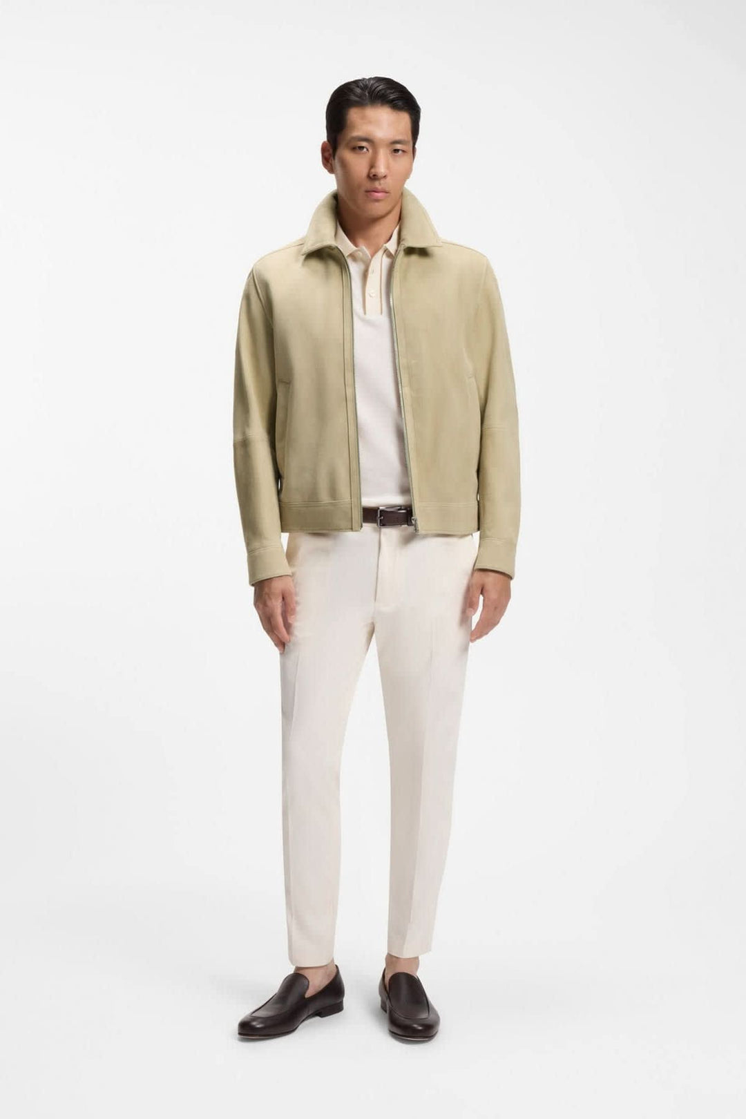Veste en cuir à fermeture éclair pour homme Hugo Boss