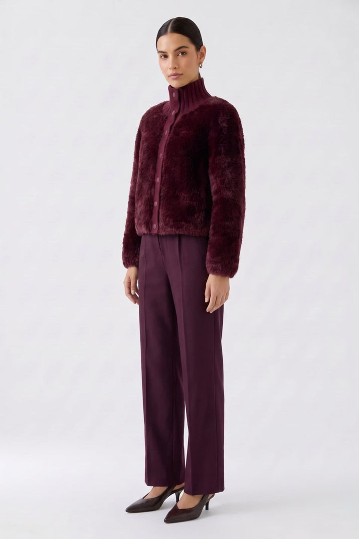 Veste en fausse fourrure à col montant pour femme Oui