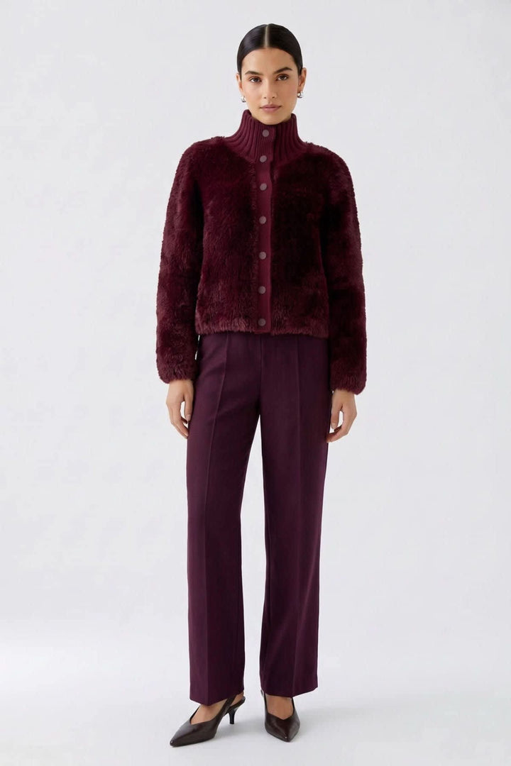 Veste en fausse fourrure à col montant pour femme Oui