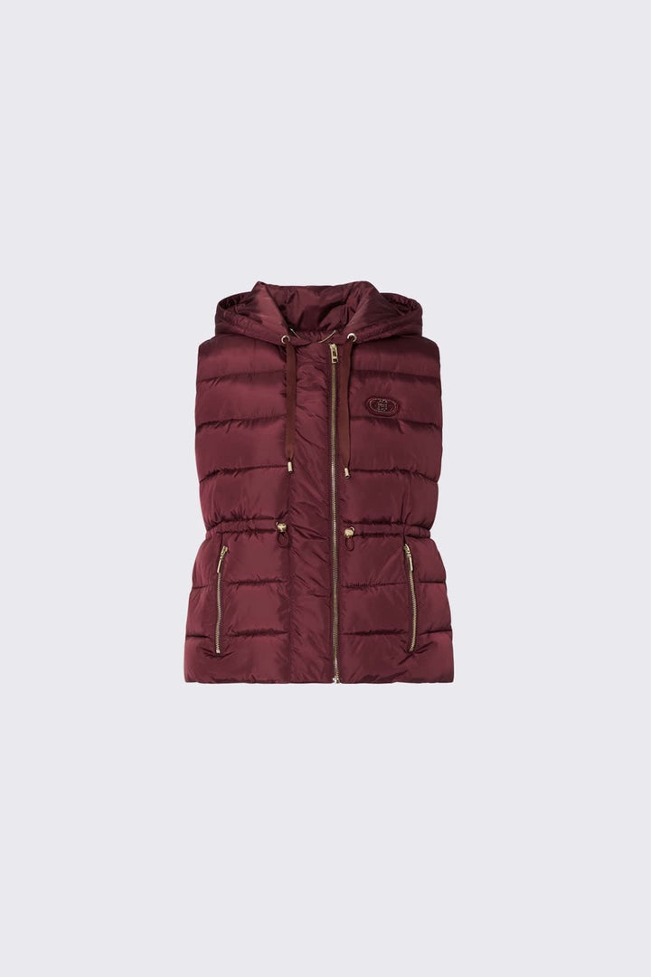 Veste matelassée sans manches à capuchon vue de face pour femme liujo