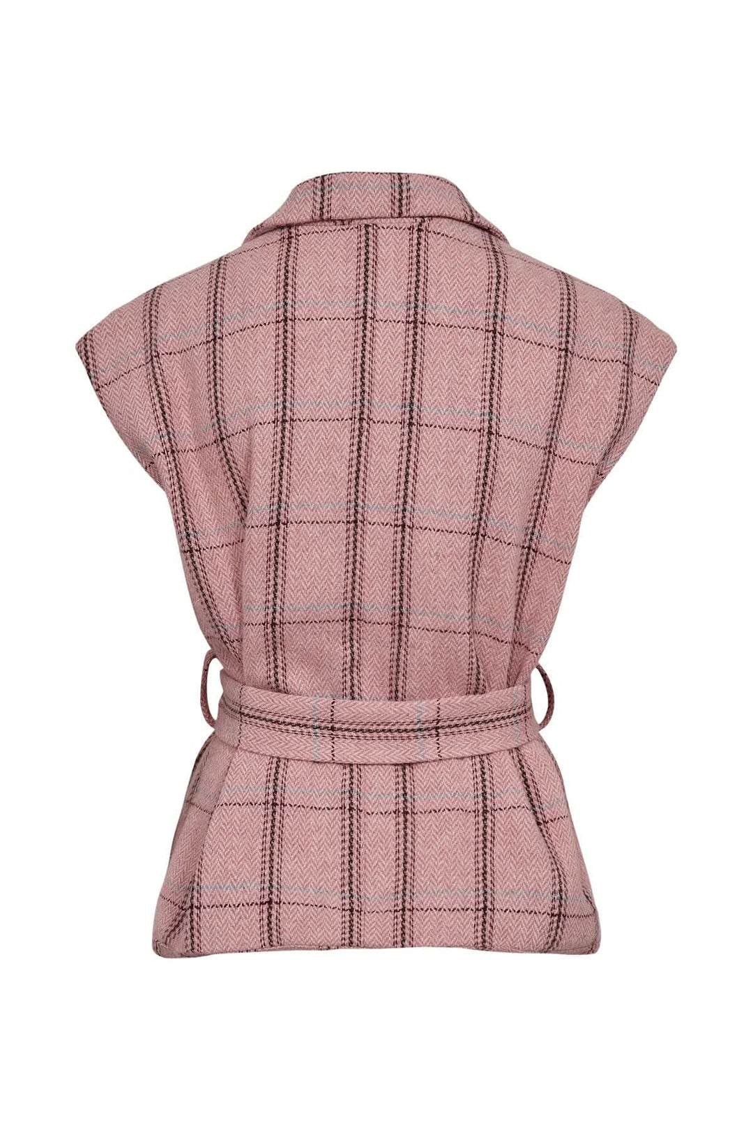 Veste sans manches à carreaux avec ceinture vue de face pour femme Numph