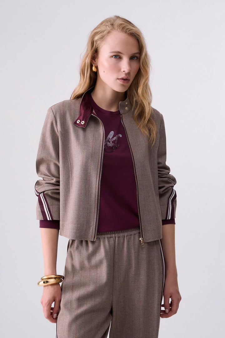 Veste zippée rayée à manches longues pour femme liujo