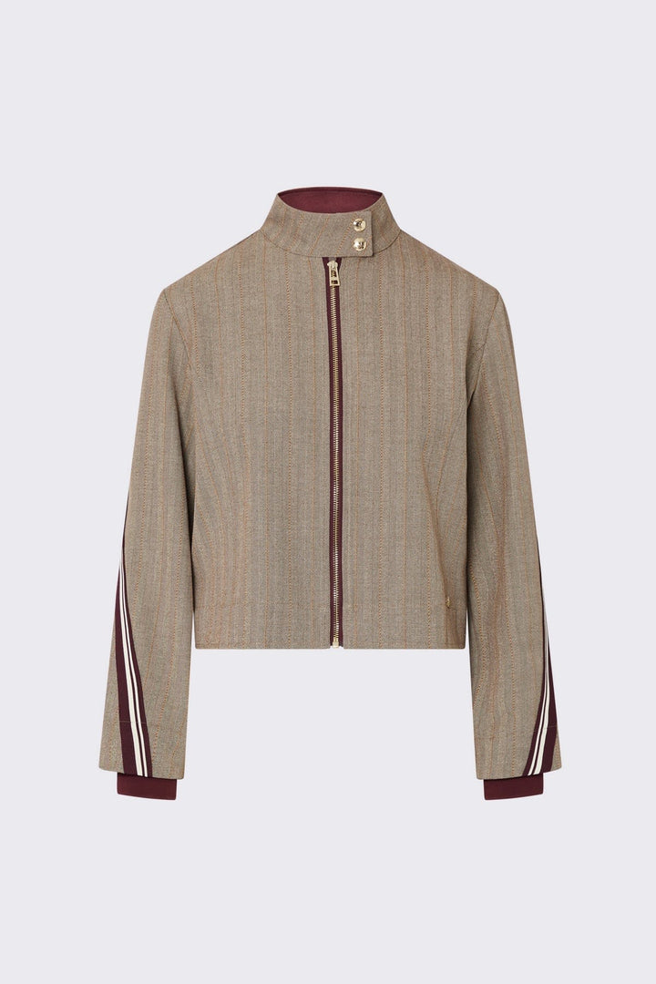 Veste zippée rayée à manches longues vue de face pour femme liujo