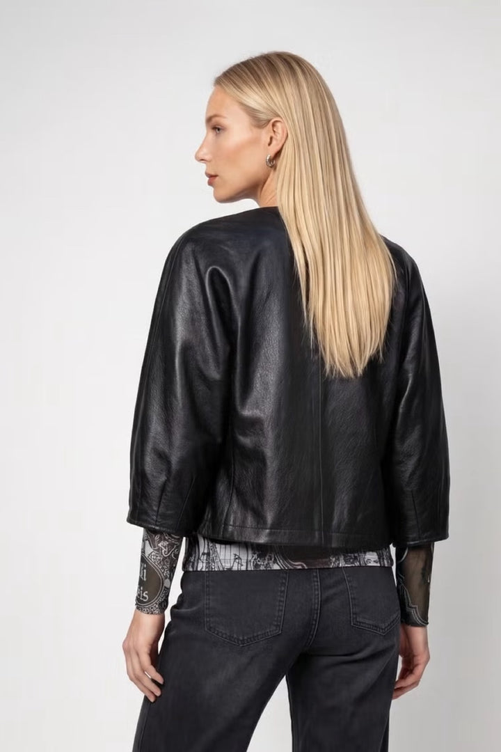 Faux leather jacket with balloon sleeves 