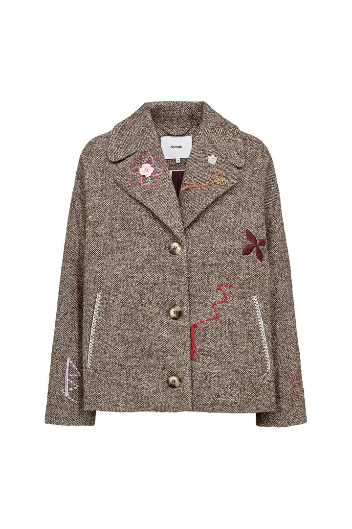 Veston à broderies florales vue de face pour femme Numph