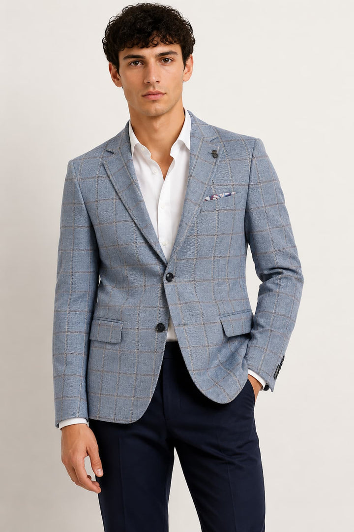 Vue de face veston à carreaux fenêtre Lief Horsens pour homme gris motifs distinctifs - Valérie Simon