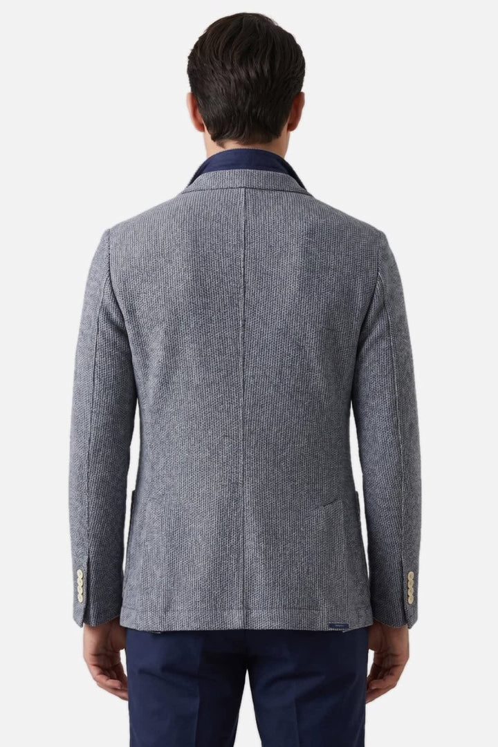 Vue de face veston texturé Circolo pour homme gris avec boutons et poches - Valérie Simon
