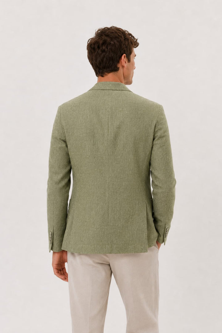 Vue de face veston texturé lin et coton Tagliatore homme beige avec poches plaquées - Valérie Simon