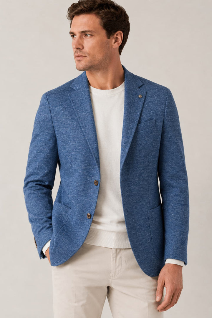 Vue latérale veston texturé en mélange de lin Jack Victor pour homme beige - Valérie Simon