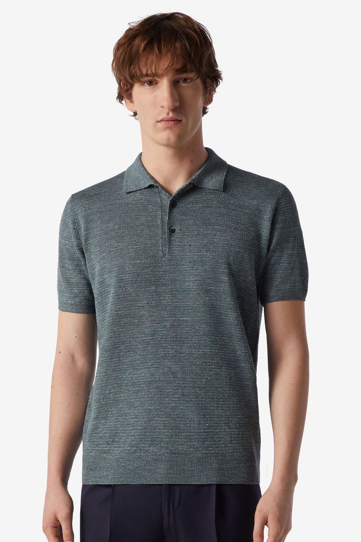 Linen and silk buttoned polo shirt