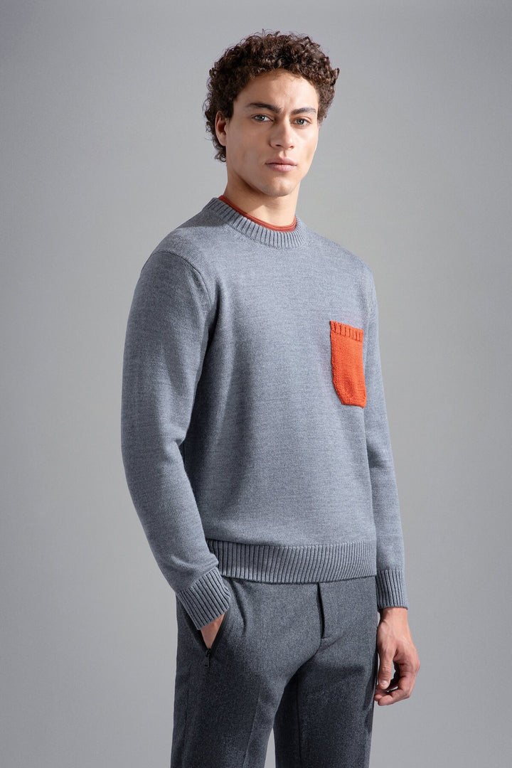 Orange Contrast Pocket Sweater