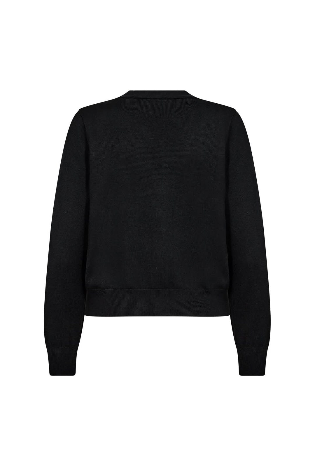 Vue arrière d'un cardigan classique en noir avec encolure ronde et manches longues.