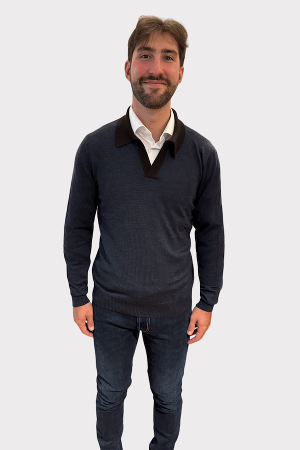 Wool polo shirt with contrasting collar