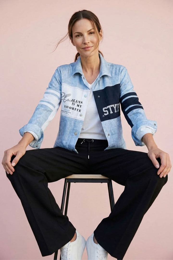 Denim jacket with contrasting panels