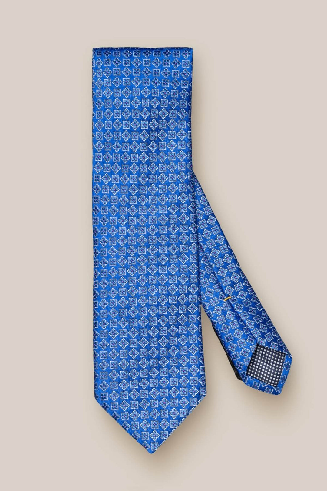 Blue geometric pattern silk tie