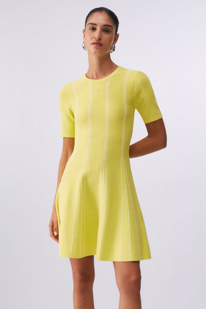 Short knit dress with a striped pattern