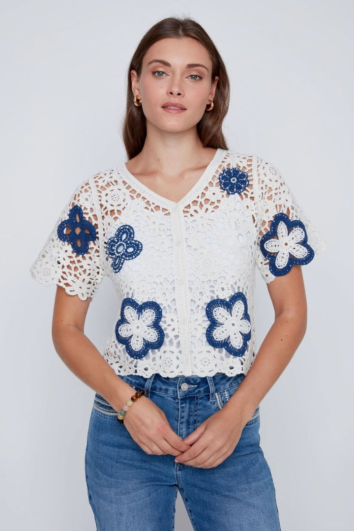 Cardigan crochet à fleurs