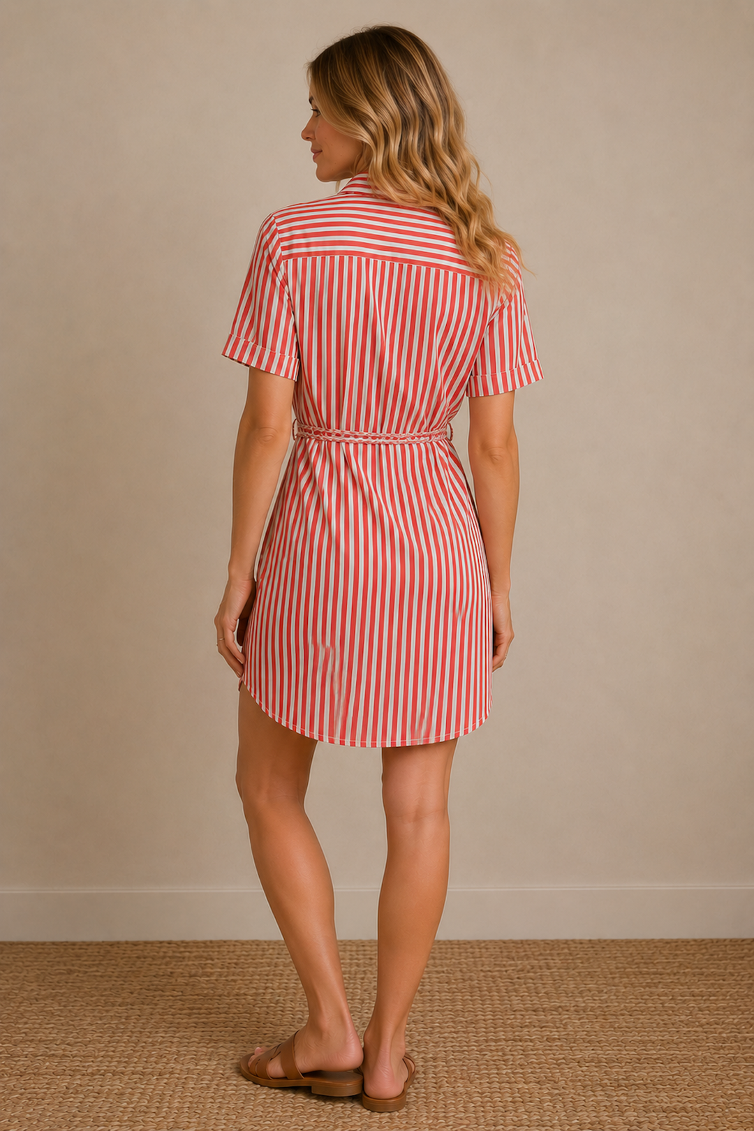 Robe chemise rayée avec ceinture