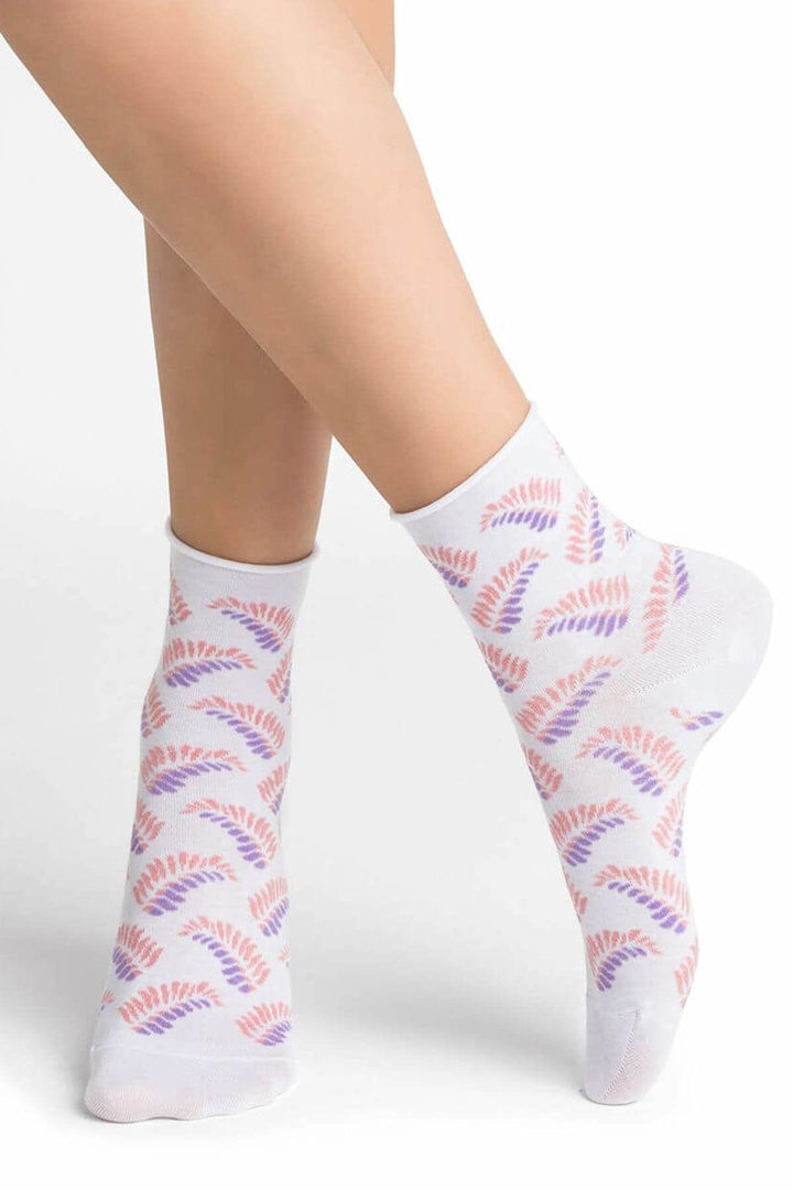 Chaussettes courtes avec motif palmes Femme - Accessoires - Chaussette Bleuforêt