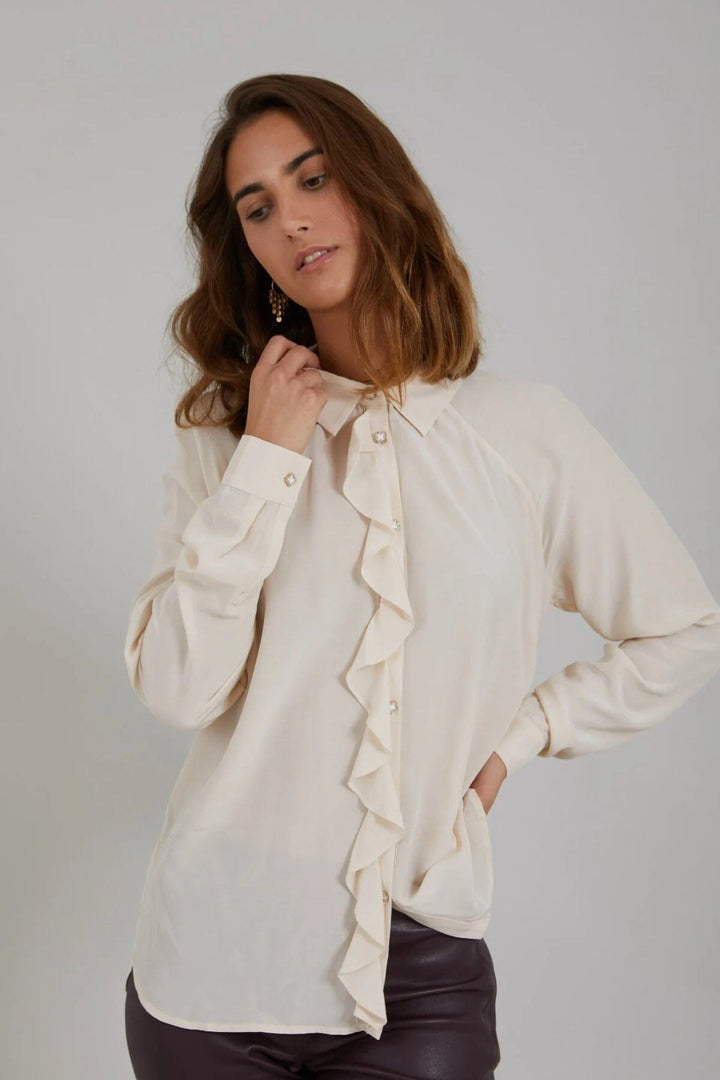 Chemise avec froufrous Femme - Blouses et chemises - Blouses et chemises avec col coster