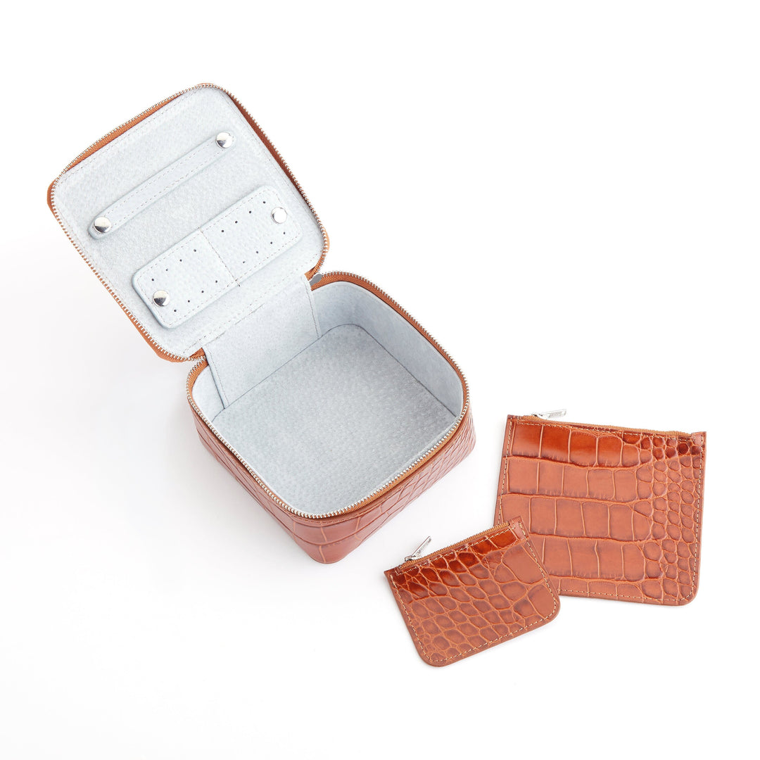 Croc-Embossed Leather Jewelry Case royce-us