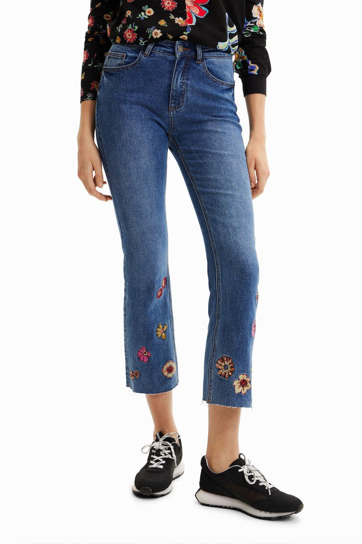 Jean court évasé à broderie florale Femme - Bas - Pantalon - Jeans Desigual